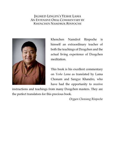 Jigmed Lingpa's Yeshe Lama: An Extensive Oral Commentary by Khenchen Namdrol Rinpoche ~ Book