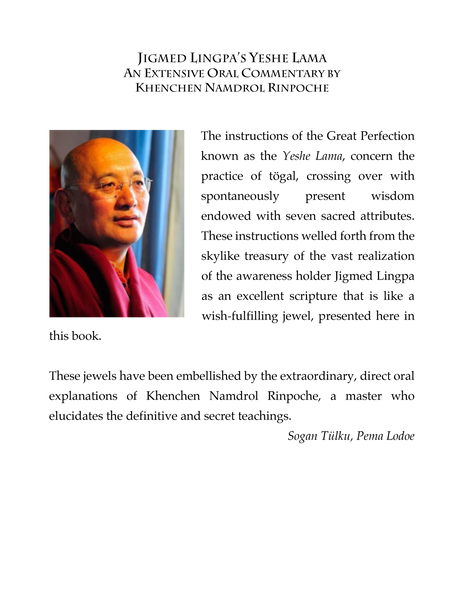 Jigmed Lingpa's Yeshe Lama: An Extensive Oral Commentary by Khenchen Namdrol Rinpoche ~ Book